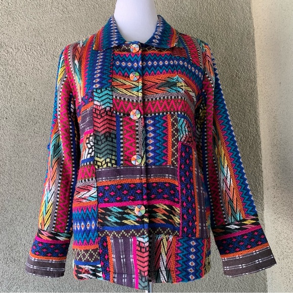 “TravelSmith” Multi-Colored Woven Patchwork Jacket size S - Picture 7 of 11